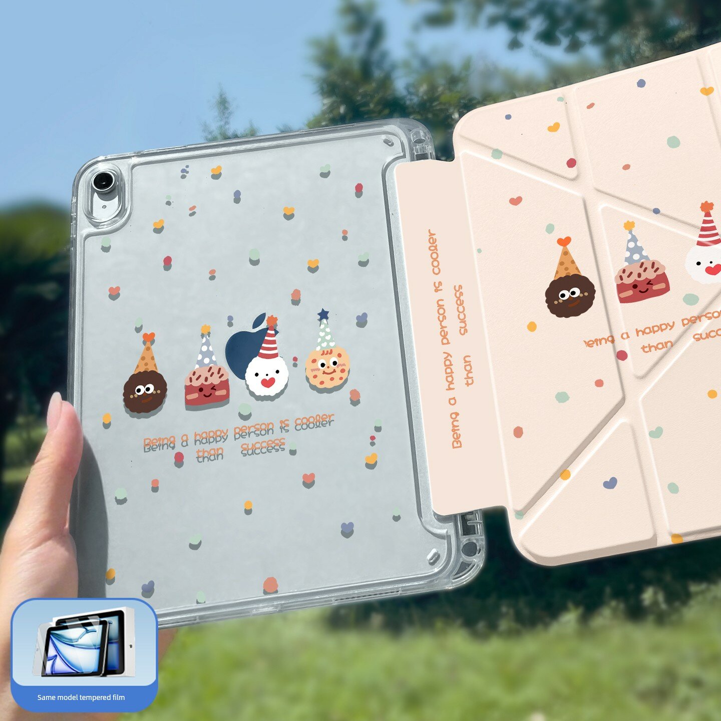 IPad Air 3 10.5-дюймовый защитный чехол с дизайном Пастельные кружки и закаленным стеклом, регулируемая подставка 3Y,