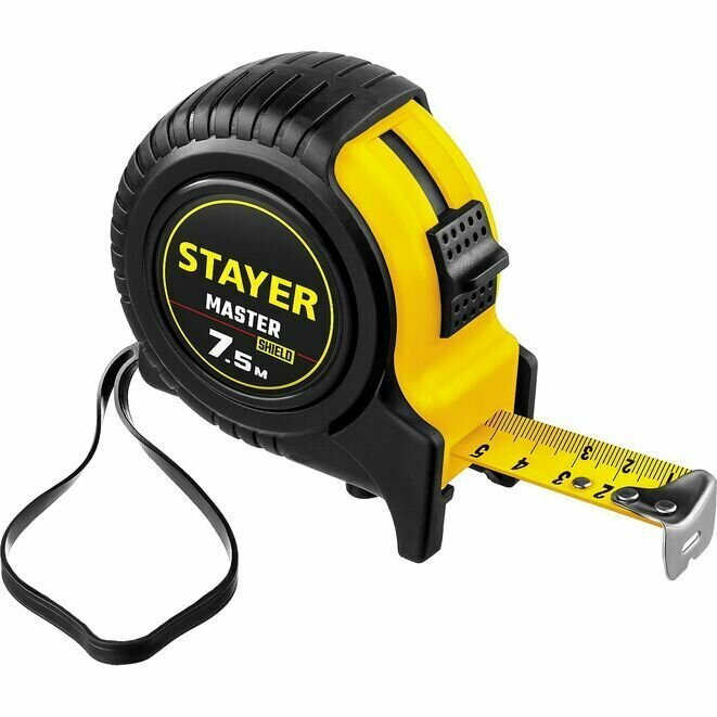 Рулетка STAYER 7.5 м х 25 мм, ударостойкий, обрезиненный корпус, Master
