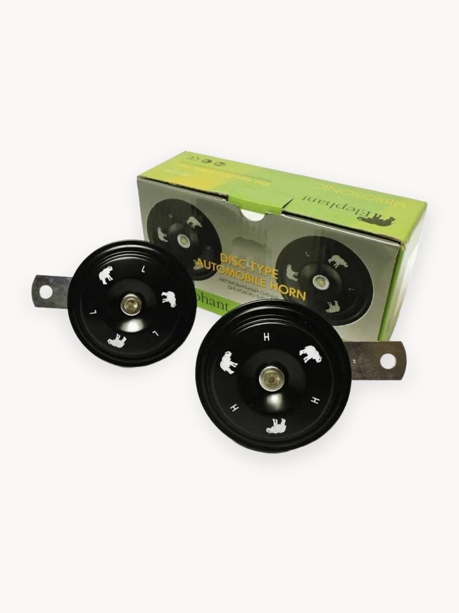 Сигнал звуковой Elephant автомобильный дисковый в стиле Camry камрики слоники, 12V, черный, 2шт