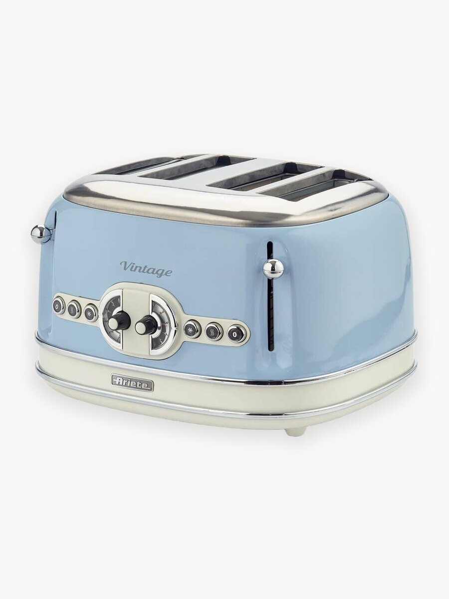 Тостер Ariete "Vintage" 0156/05, 1600Вт, 6 режимов обжаривания, поддон для крошек, голубой