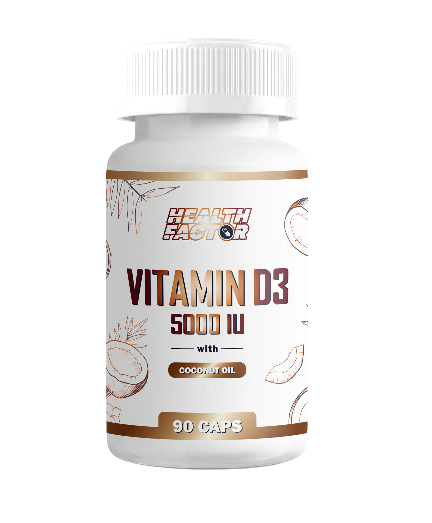 Витамин D3 Холекальциферол с кокосовым маслом 5000ед, 90капс Health Factor
