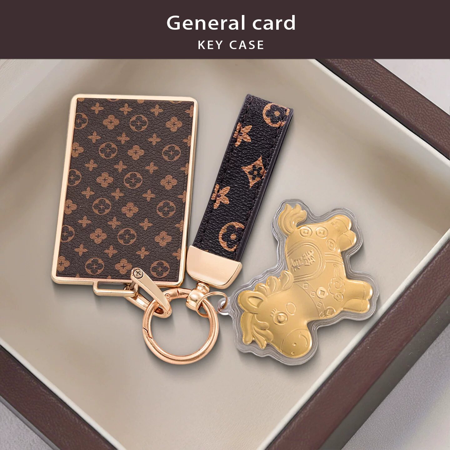 Чехол для карт Xiaomi SU7 с узором в стиле Gucci и золотым кожаным ремешком, защитный аксессуар для брелока с роскошной