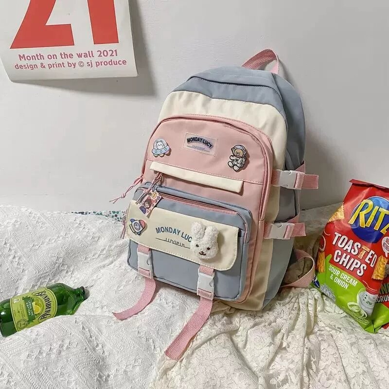 Синий школьный рюкзак в стиле Инс, корейский, для учащихся 3-6 классов, двухплечевой