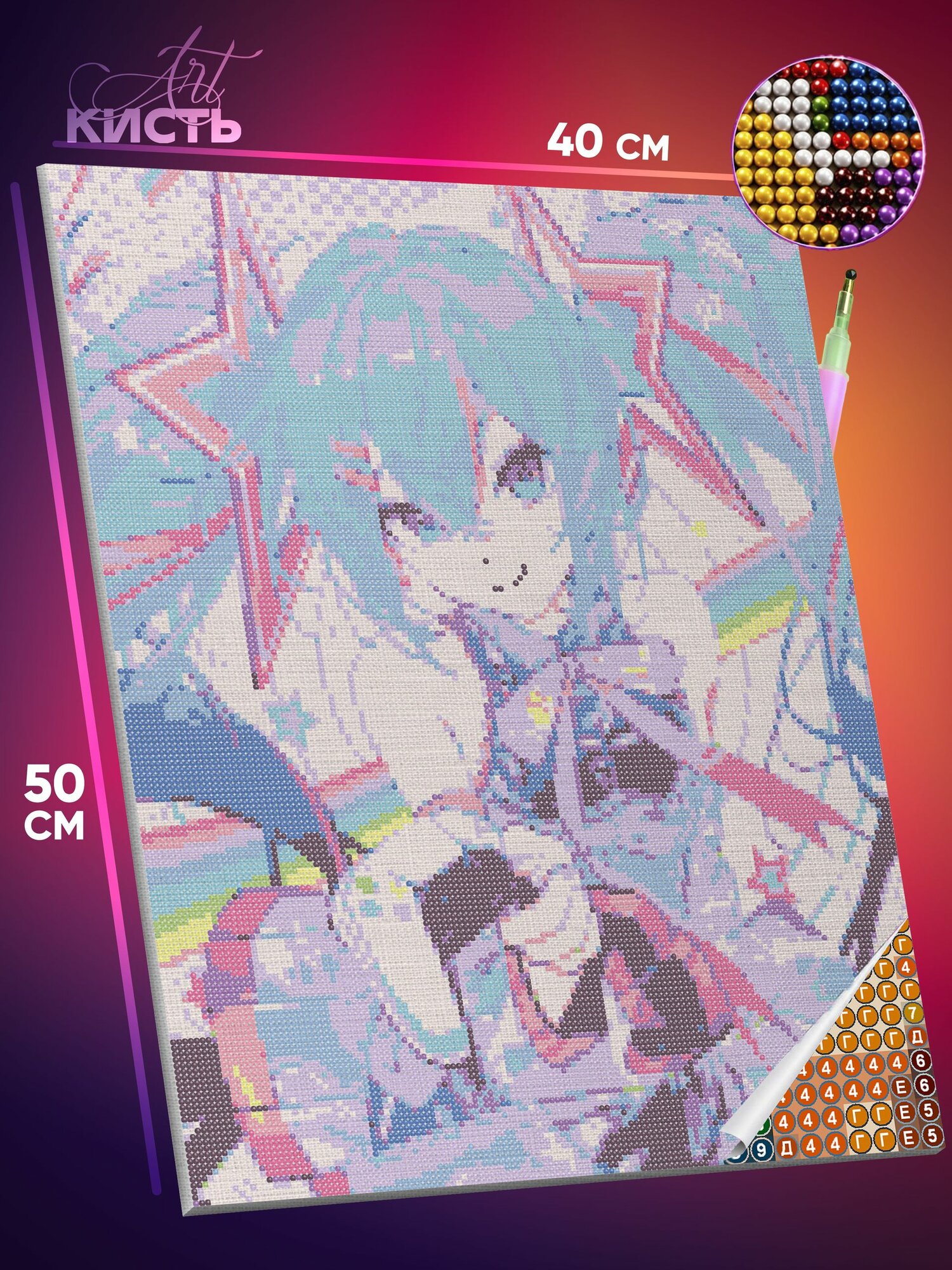 Алмазная мозаика на холсте с подрамником 40х50 Vocaloid Аниме Мику Хатсуне