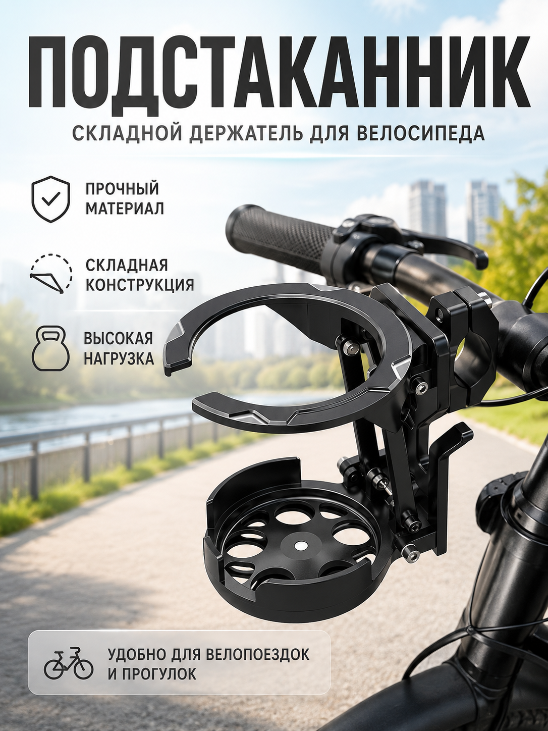 Держатель для бутылки складной на руль велосипеда и самоката, поворотный подстаканник