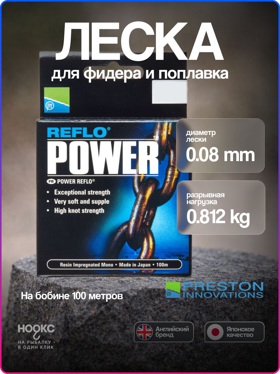 Леска поводковая Preston Reflo Power 100m 0.08 мм 0.812 кг, монофильная для рыбалки, фидер, поплавок