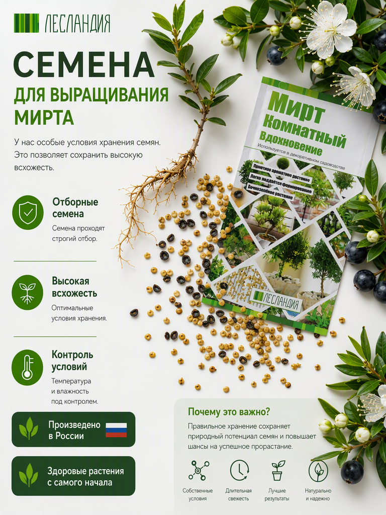 Мирт Комнатный Вдохновение, Семена, 10 шт, семена комнатных растений — фото 1
