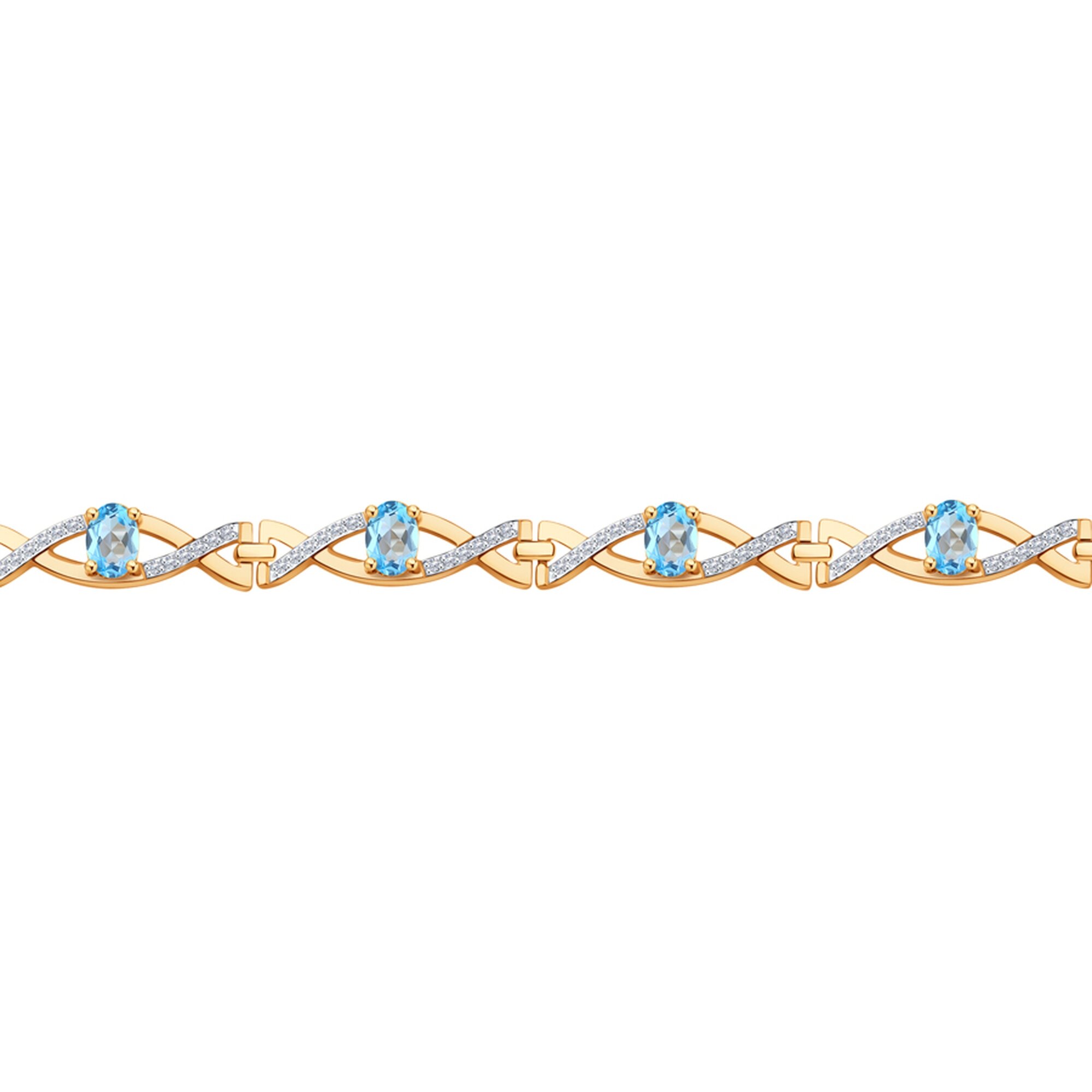 Браслет Diamant online, красное золото, 585 проба, топаз, фианит