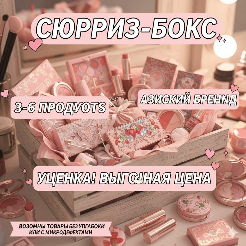 Набор декоративной косметики сюрприз-бокс, Микс 3-5 средств (Палетки теней, помады, румяна