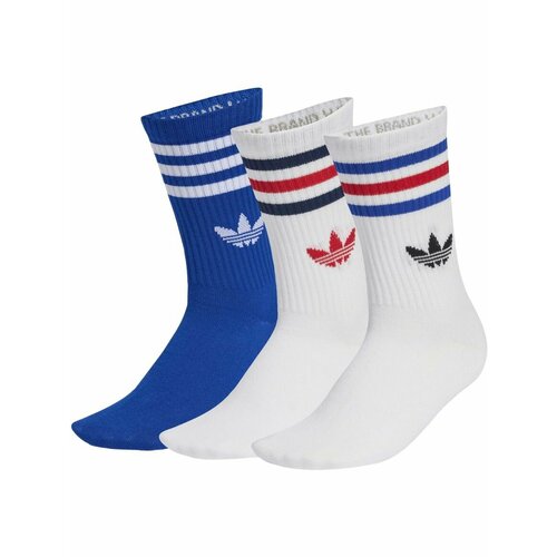фото Носки adidas 3-stripes crew socks 3p, комплект, 3 пары, размер m, белый, синий