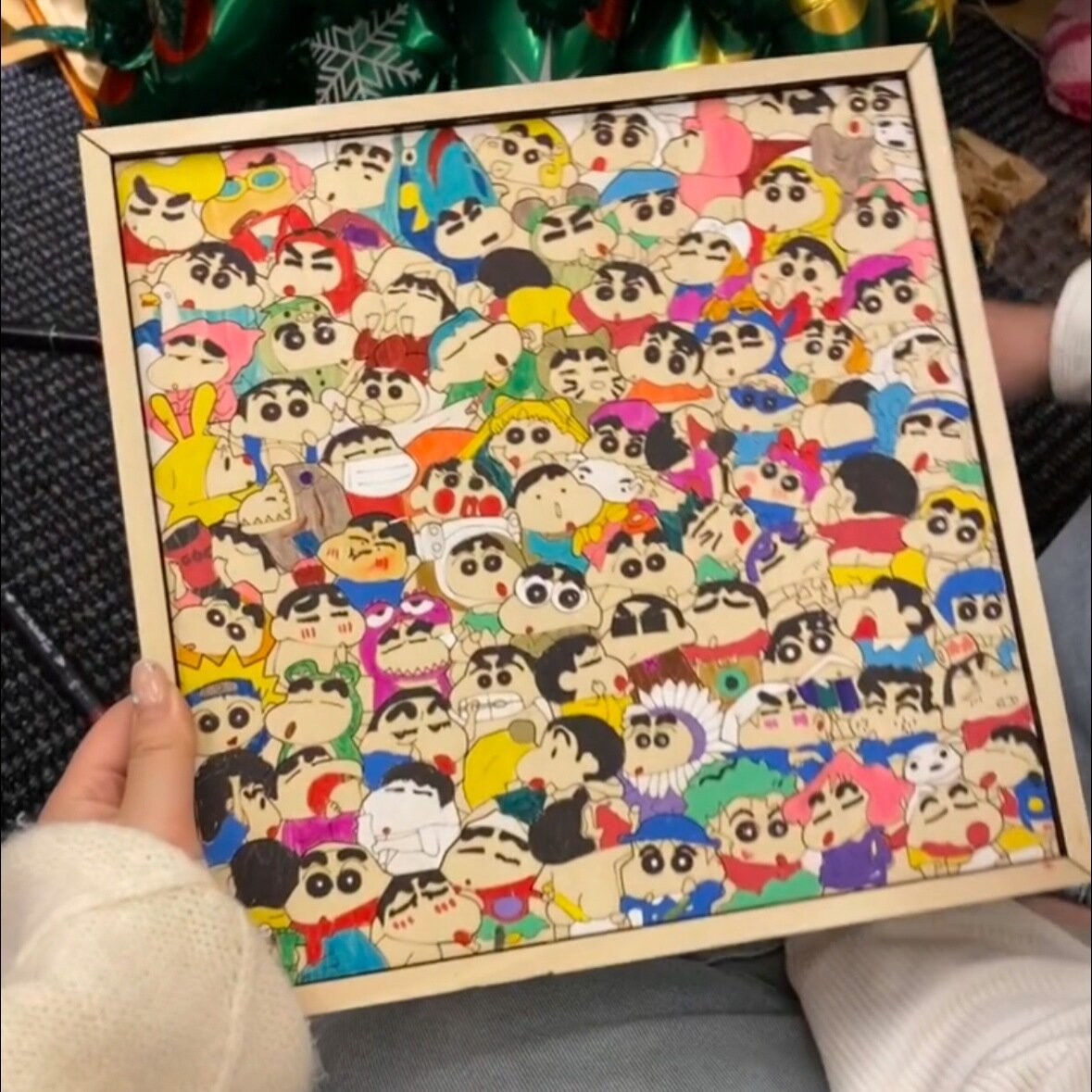 Shin-chan Нестандартная Деревянная Пазл-Доска 30x30 см С 12-Цветными Маркерами, Подставкой и Акриловым Крышкой