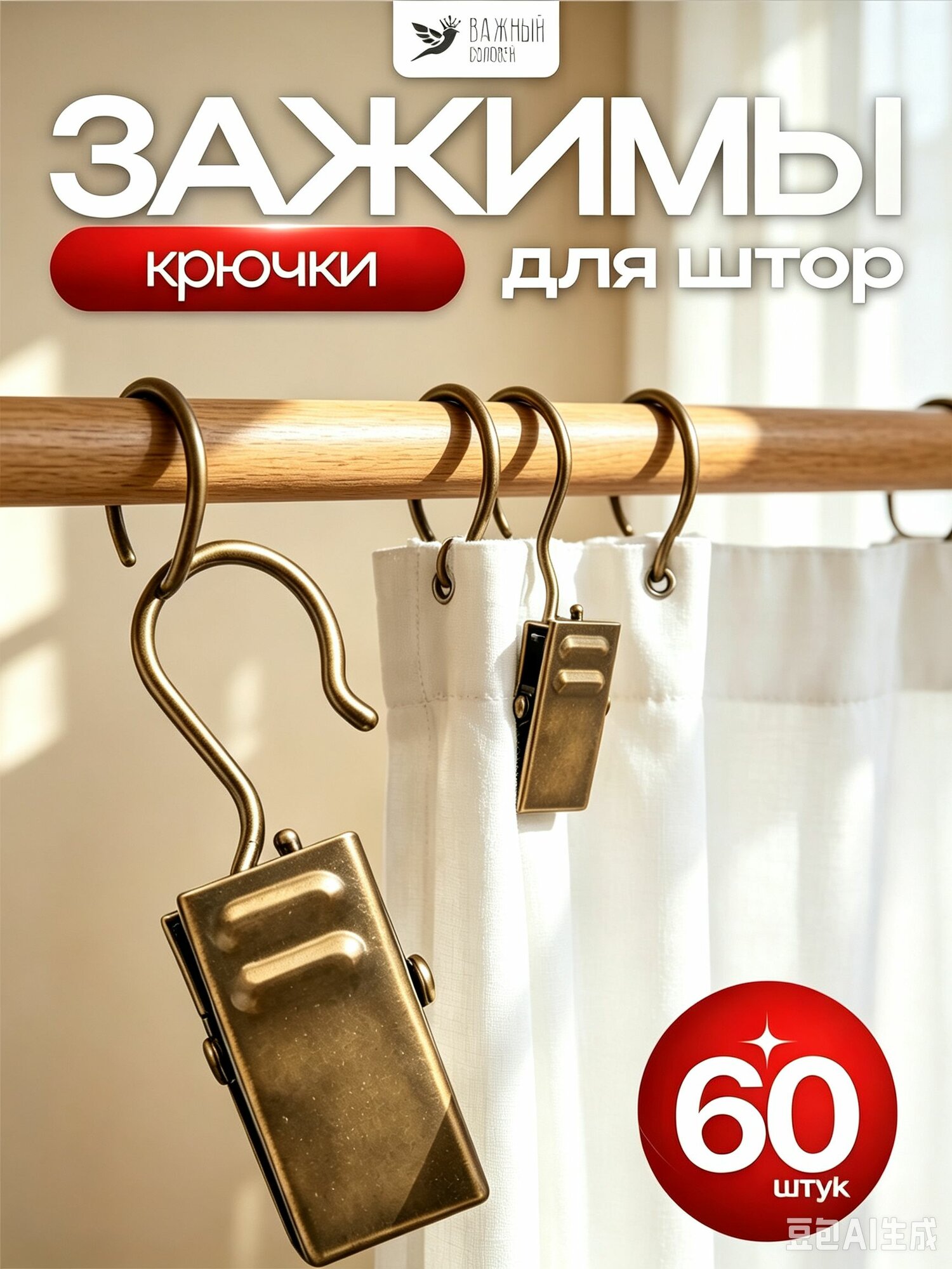 Аксессуары для штор, бронза, 60 шт