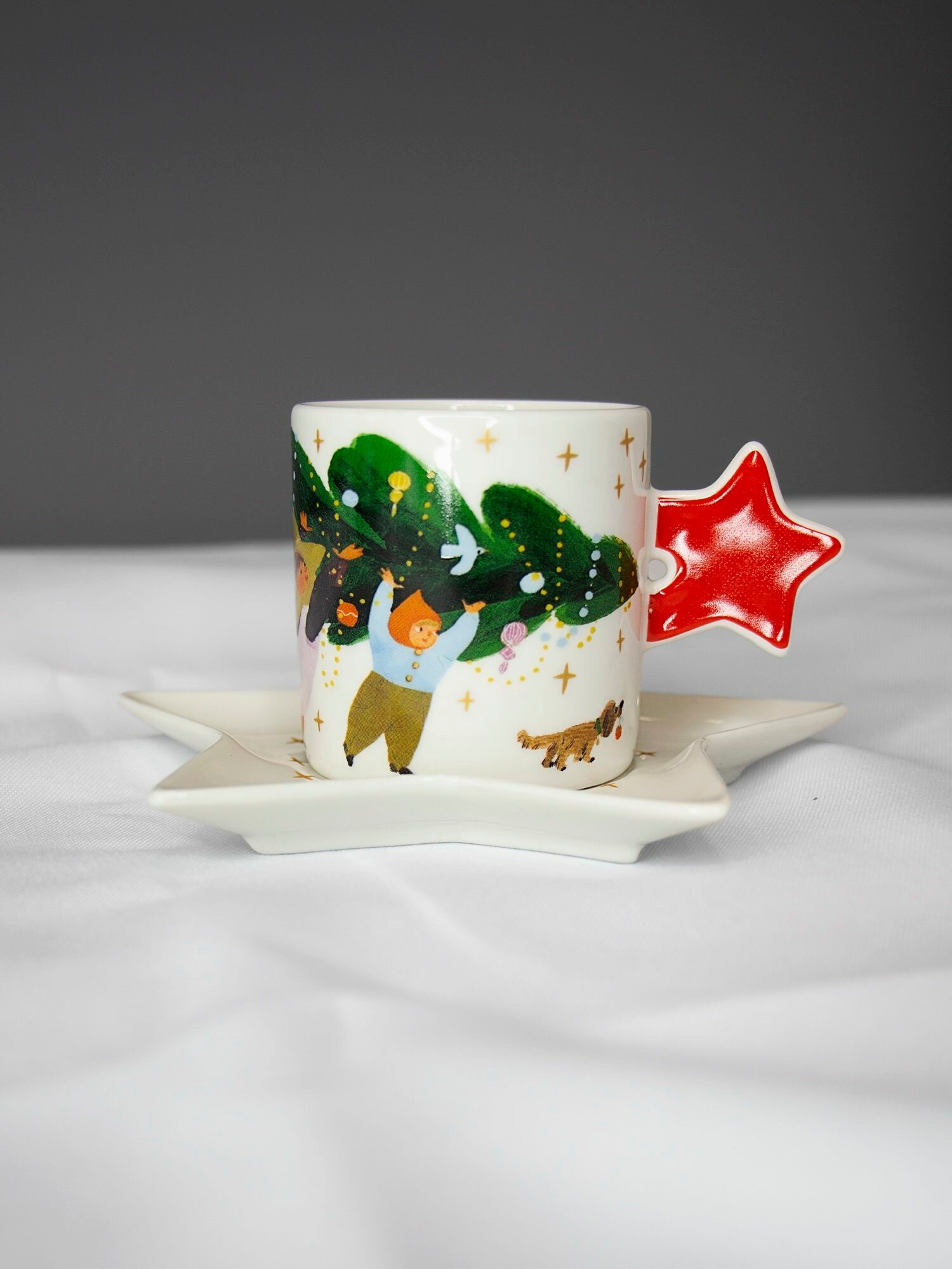 Чайная пара чашка с блюдцем 90 мл "Звезда зима лес новый год" в подарочной коробке федерация