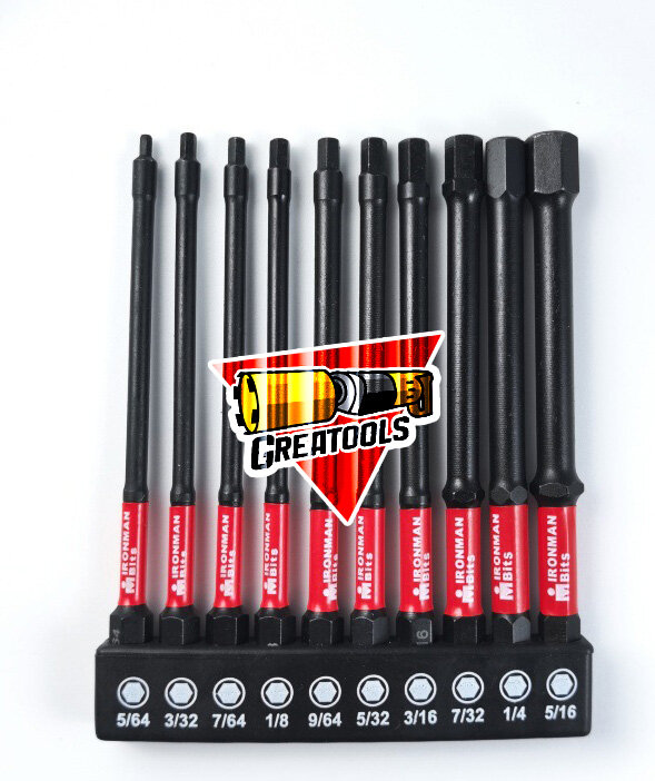 Набор Impact бит HEX дюймовых 15-8мм удлиненных l-100мм 10 шт