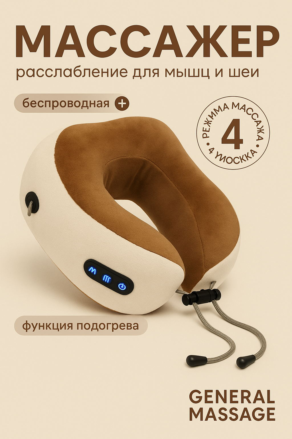 Подушка-массажер для шеи - с вибромассажем и подогревом, для дома и автомобиля