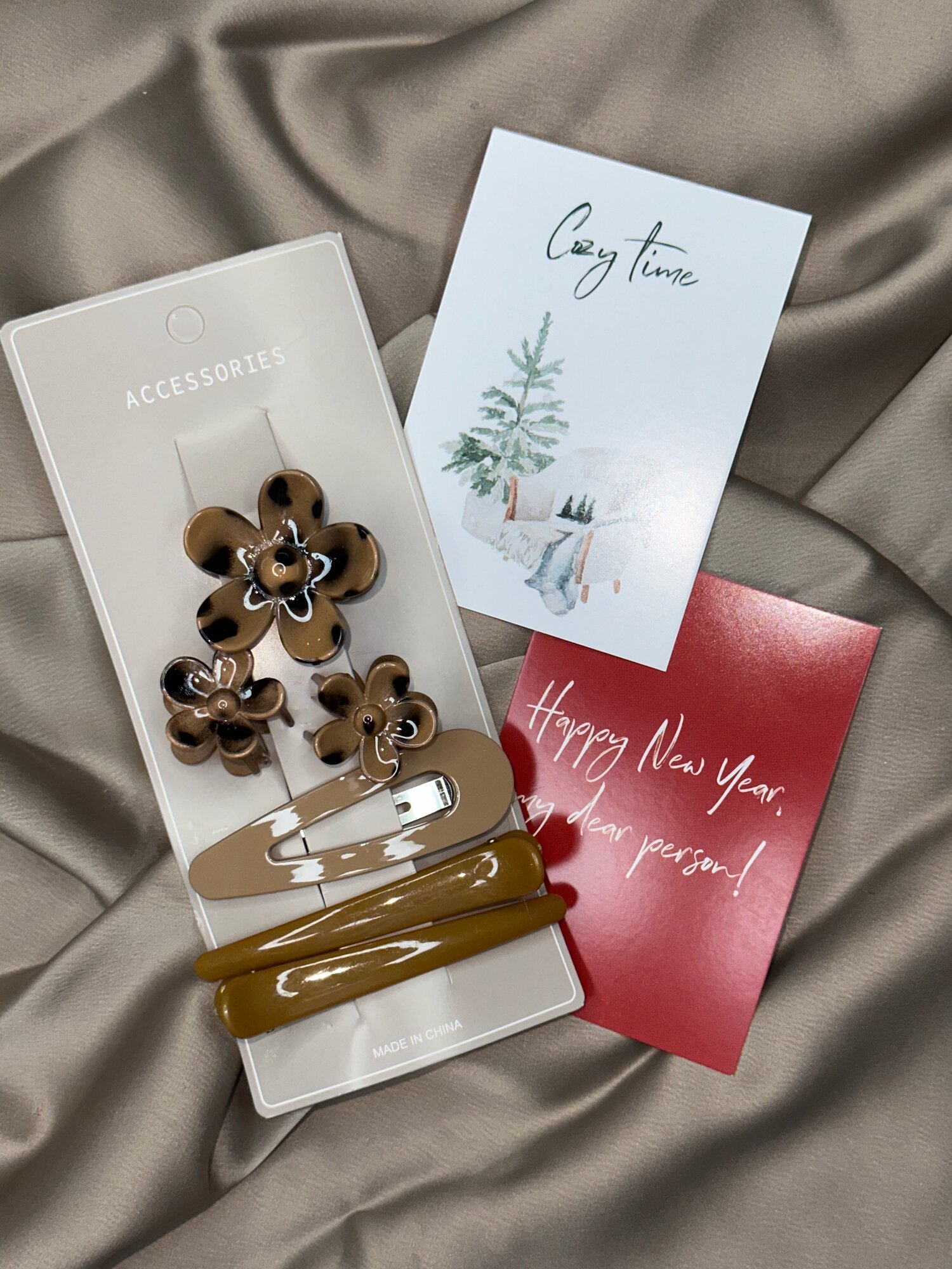 Набор заколок для волос "Лотос", стиль крабик, цвет коричневая охра, 6 в 1