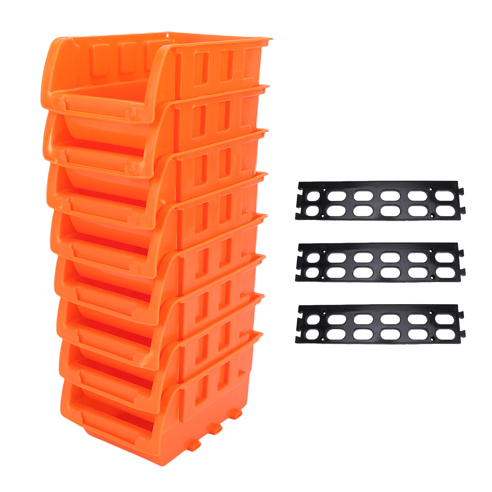 Настенный контейнер для хранения, 8 штабелируемых контейнеров и 3 направляющие, пластиковый подвесной органайзер для гаража для винтов, гаек, болтов, гвоздей.