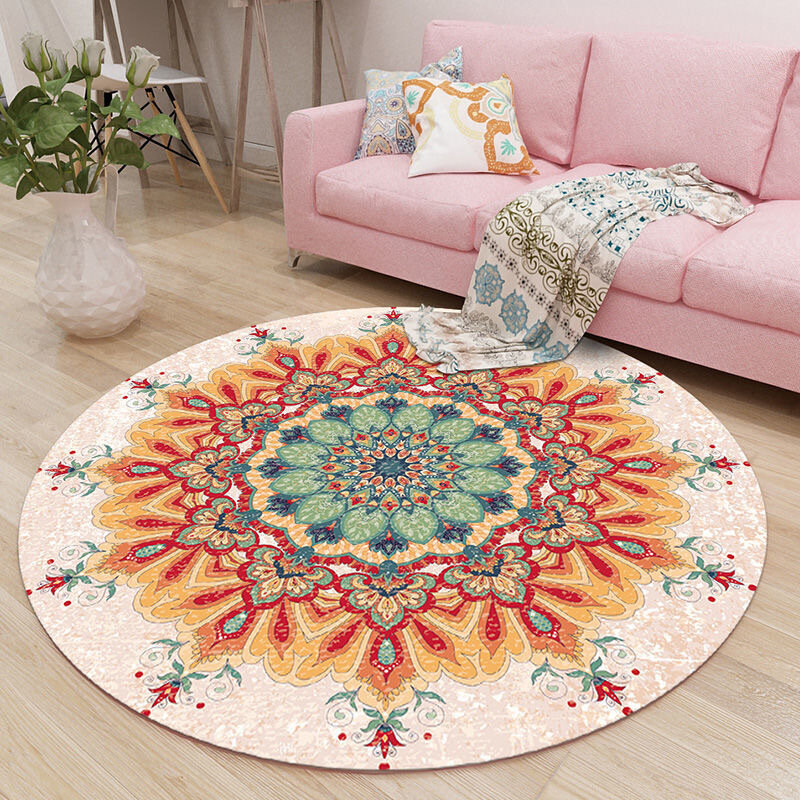 Круглый коврик из силикагеля с мандалой, не скользящий, 80x80 см для декора