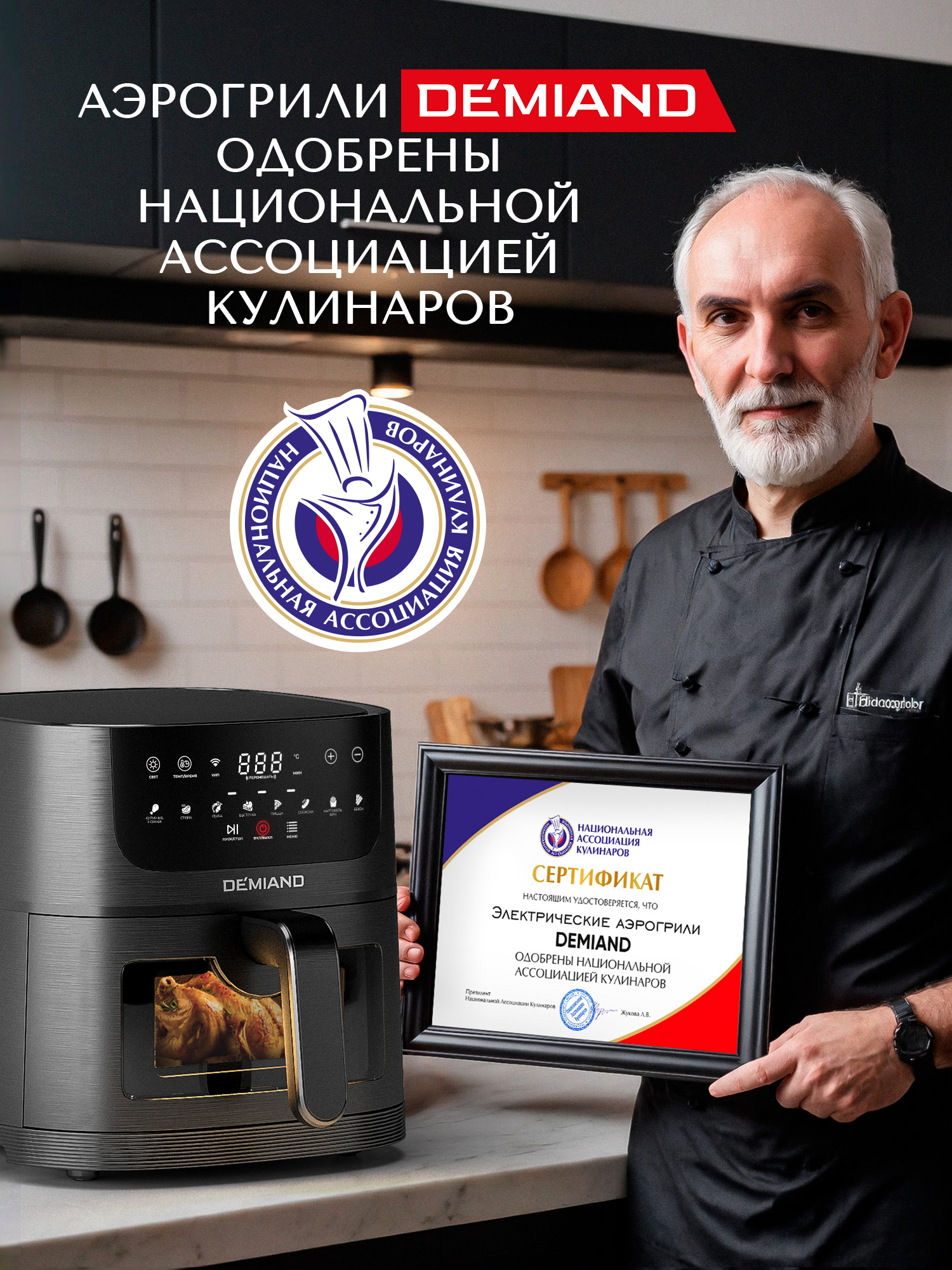 Аэрогриль DEMIAND LEO Wi-Fi 6 л с управлением через приложение, 8 программ, книга рецептов — фото 7