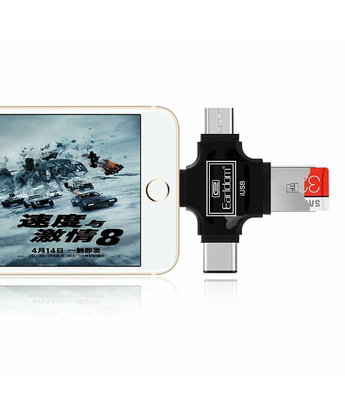 Картридер Earldom ET-OT20 Lightning 8-pin, Type-C, MicroUSB на MicroSD, черный — фото 1