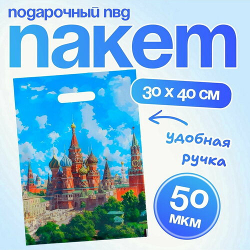 фото Пакет подарочный "кремль", полиэтиленовый с вырубной ручкой, 30x40 см 50 мкм upak land