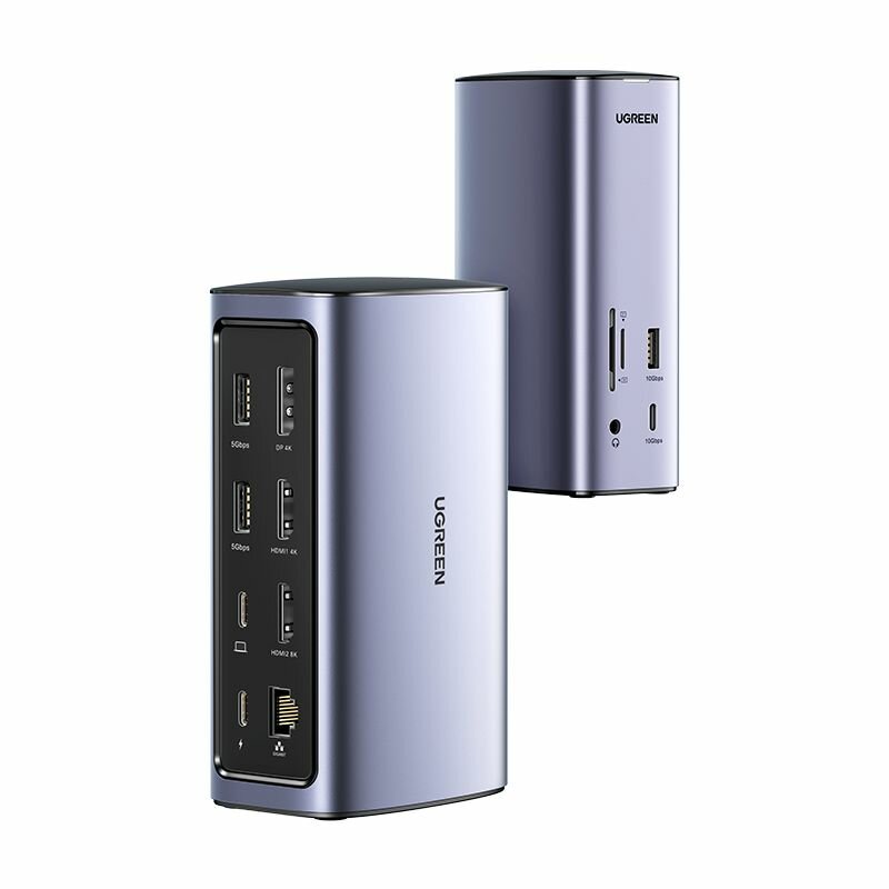 Док-станция Ugreen CM555 USB-C 12-в-1 с HDMI, 8K, 4K, DP, Ethernet, USB-A/C, SD/TF — фото 1