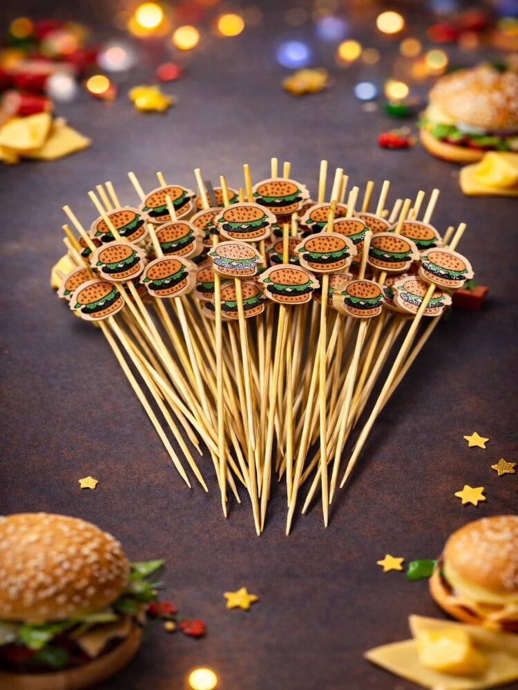 Декоративные деревянные шпажки для сервировки и подачи закусок 50 штук в упаковке