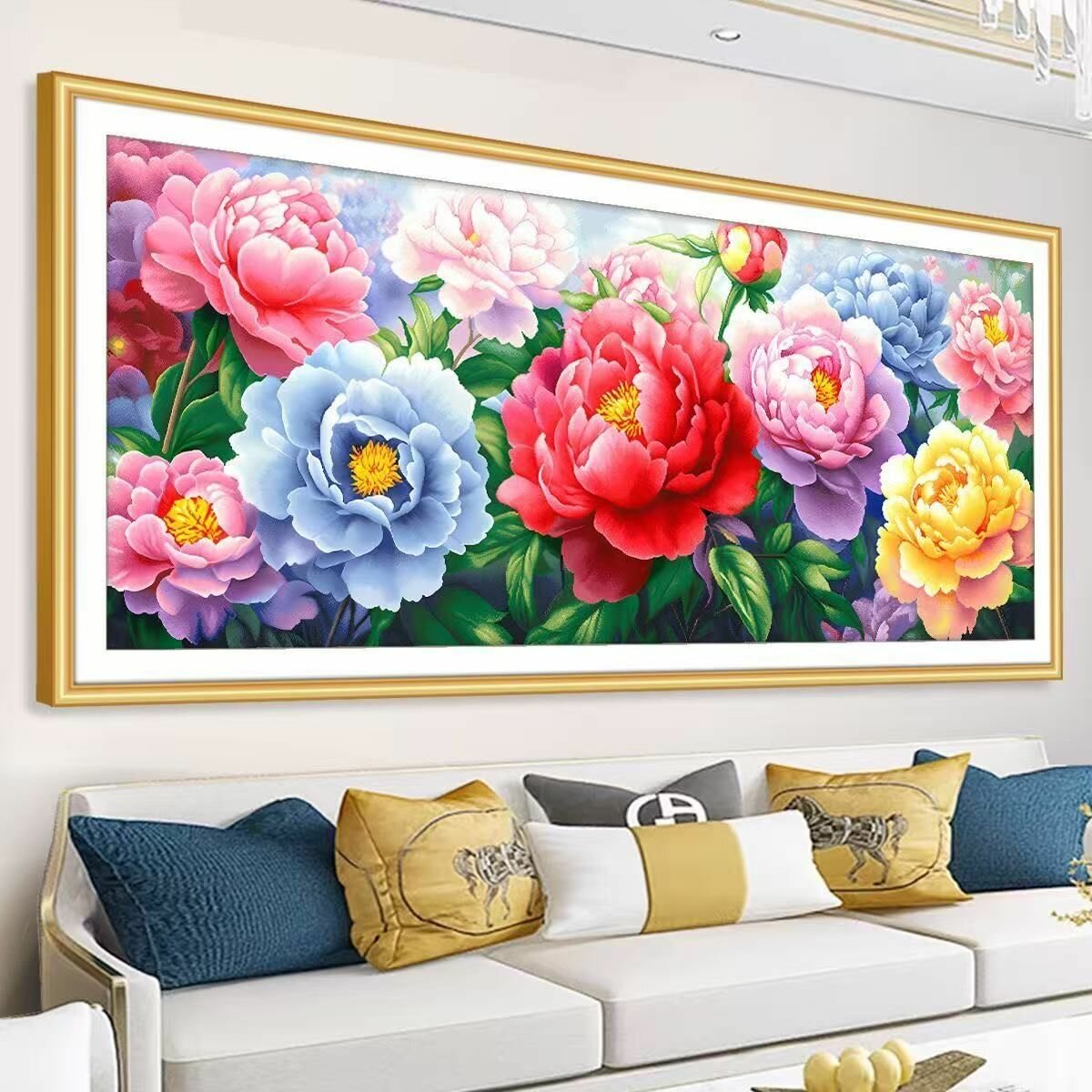 Набор для вышивания крестиком, вышивка крестиком "Пионы Богатства" 11CT 3 нити, 170х75см (без рамки)