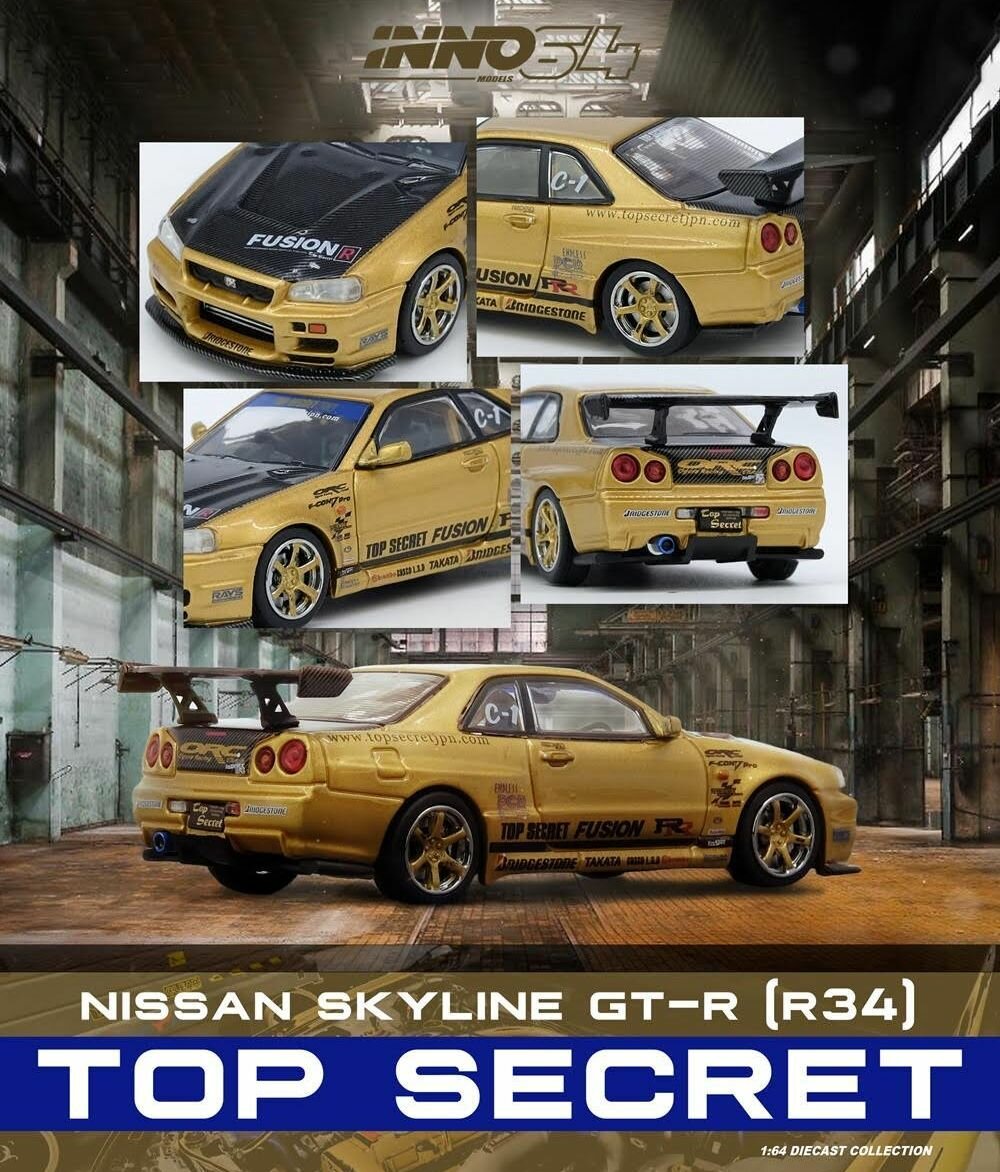 INNO64 Nissan Skyline GT-R R34 Top Secret Gold - коллекционная