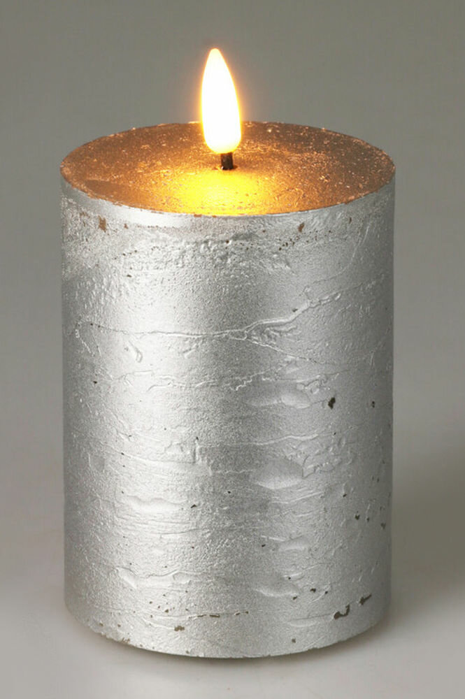 Светодиодная восковая свеча атма, серебряная, 'натуральный фитилёк', 10 см, таймер, батарейки, Koopman International AX5441400