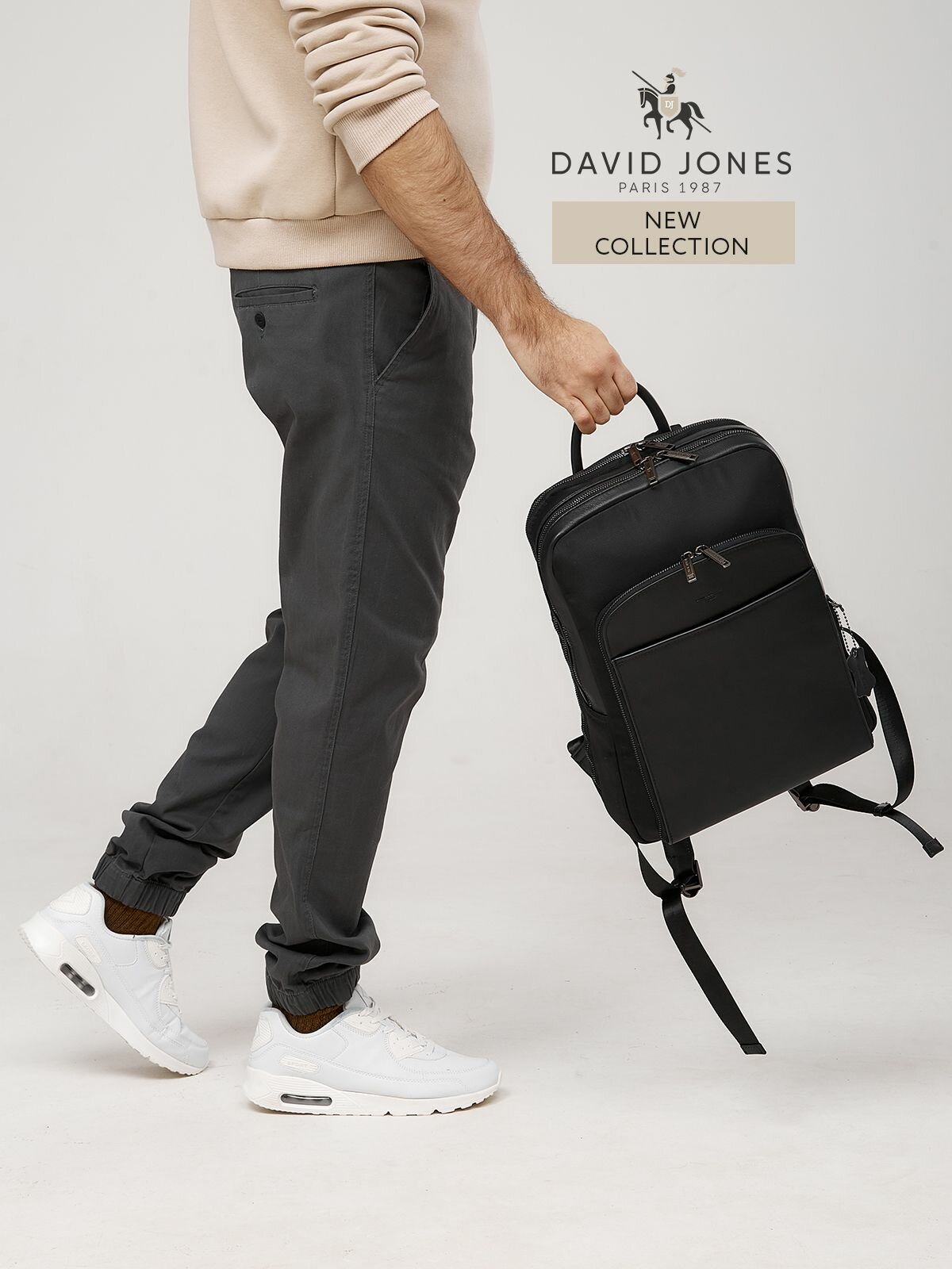 Рюкзак мессенджер DAVID JONES, фактура гладкая, черный — фото 1