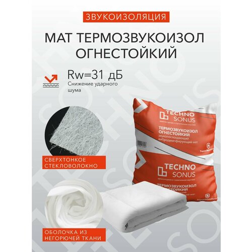 фото Мат для звукоизоляции термозвукоизол огнестойкий (5м х 1,5м х 13мм) 7,5м2 техносонус