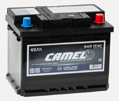 Изображение товара Аккумулятор автомобильный Camel EFB 60 А/ч 640 А обр. пол. Евро авто (242х175х190) LN2