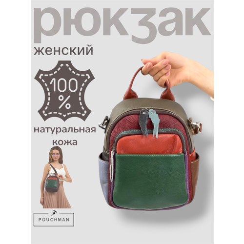 Сумка-рюкзак городской PouchMan, женский, натуральная кожа, 4,5 л, 20х25х9 см, цветной
