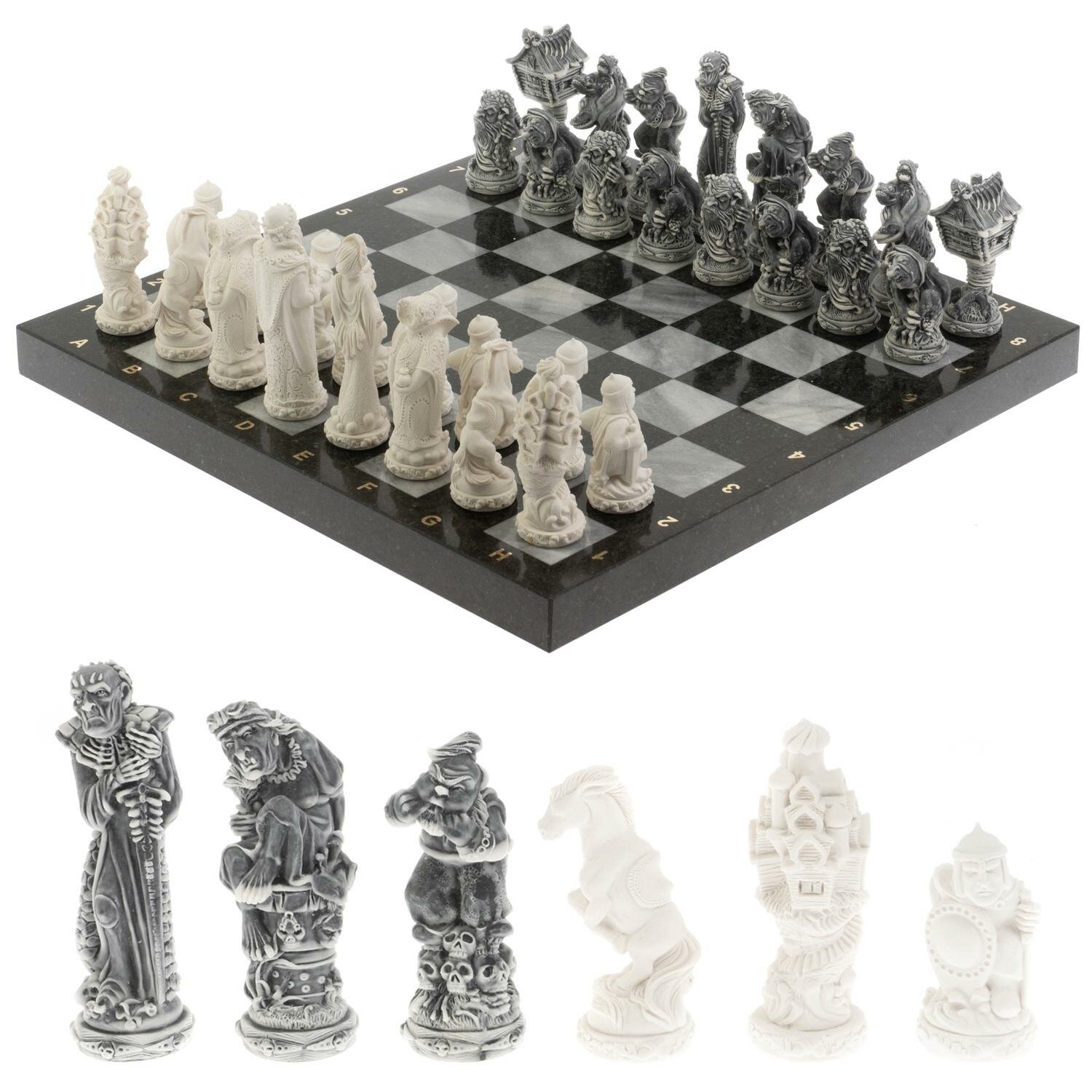 Шахматы "Русские сказки" из серого мрамора 40х40 см 130258