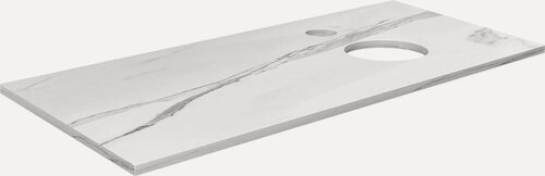 Изображение товара Столешница под раковину в ванную STWORKI Монтре 120 R, белый мрамор, белая, матовая, с отверстием для смесителя, МДФ