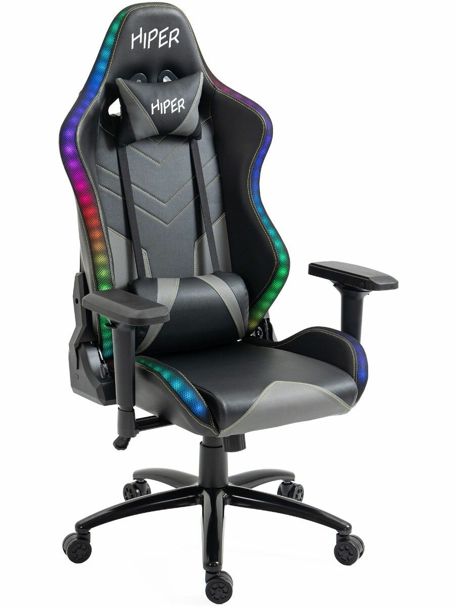Кресло игровое Hiper Lumen HGC201, до 180 кг, механизм Butterfly, RGB-подсветка, чёрное