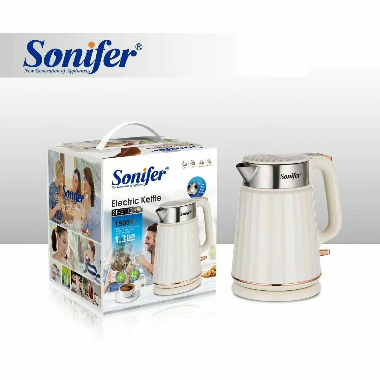 Чайник Sonifer SF-2112, блокировка без воды, металл/пластик, 1,3 л, 1500 Вт