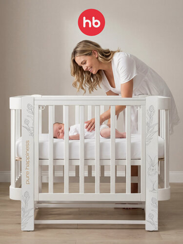 Изображение товара 95026, Кроватка детская для новорожденных трансформер с опускающейся стенкой, Happy Baby MOMMY LOVE с расширением, белая