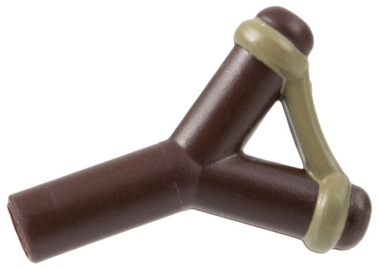 Minifigure, Weapon Slingshot with Dark Tan Band Pattern, 19900pb03 Dark Brown U