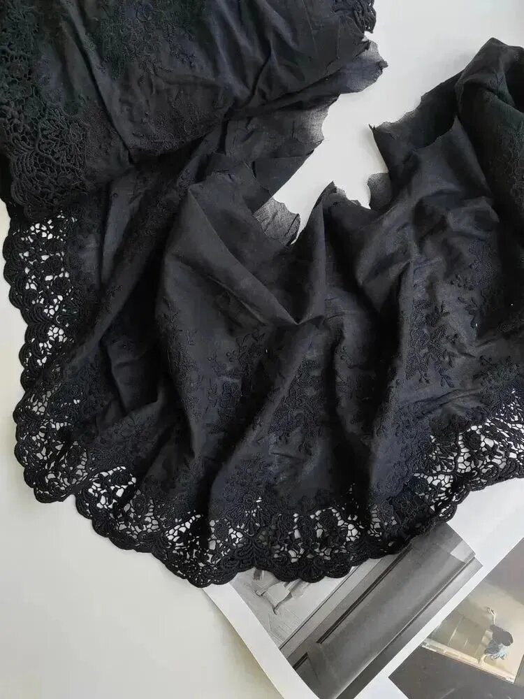 Кружево на батисте, черное шитье 36*450 см
