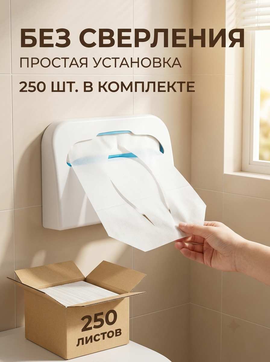 Держатель для одноразовых туалетных сидячих листов, белый, без сверления, с 250 листами