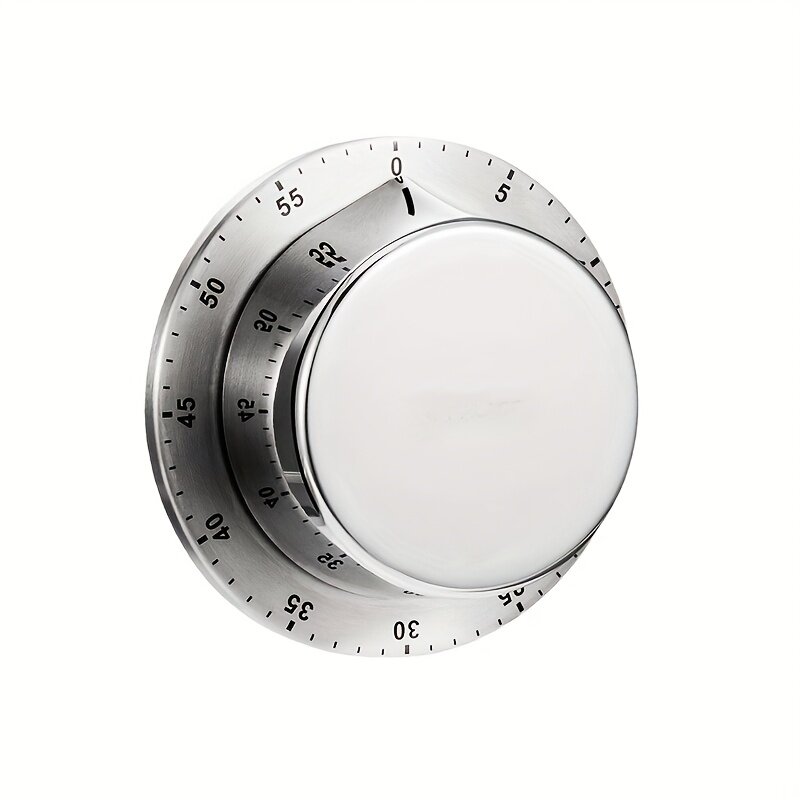 Механический кухонный таймер с громким сигналом, без батареек, с магнитной основой и корпусом из нержавеющей стали, серебристый цвет