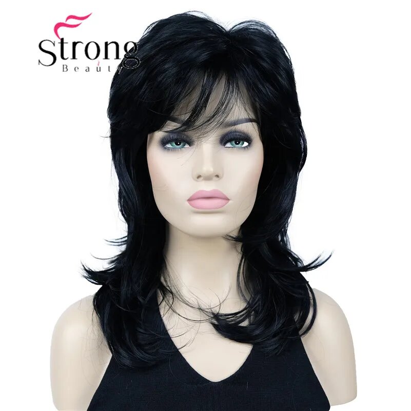 StrongBeauty коричневый длинный волнистый синтетический парик 1 Jet black