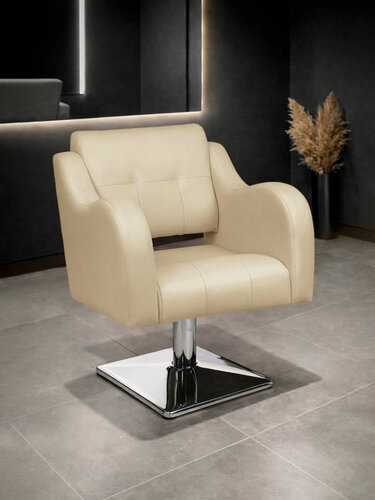 Изображение товара Парикмахерское кресло Волна, гидравлика, квадратное основание, Уютный мастер, кремовый