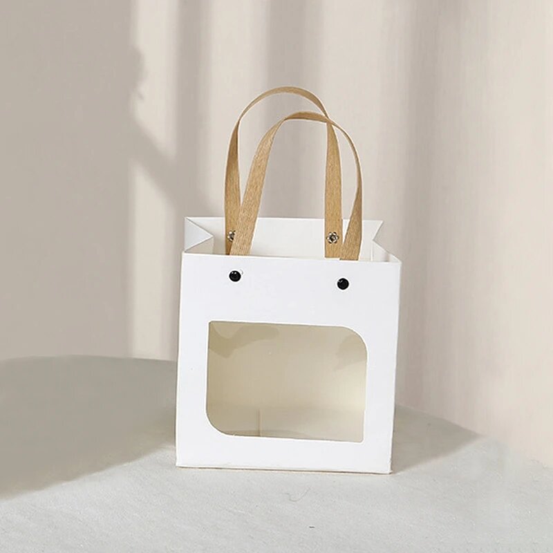 Подарочные пакеты из бумаги с прозрачным окном 5 шт Белый, White, 12x12x12cm, 1PC