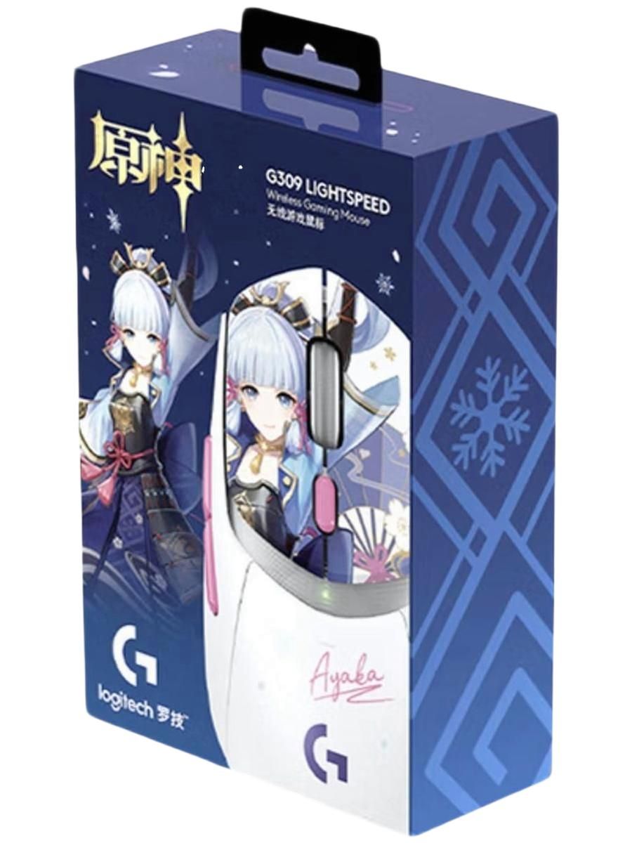 LOGI Игровая мышь беспроводная G309 Kamisato Ayaka Special Edition LIGHTSPEED HERO 25K LIGHTFORCE, белый, синий
