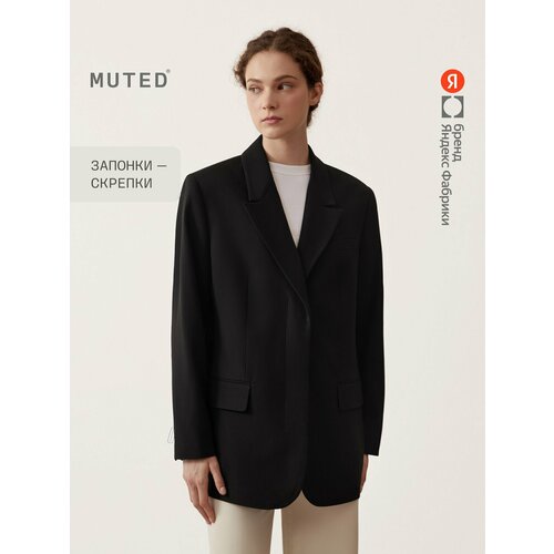 фото Пиджак muted oversize из костюмной ткани с потайной застёжкой, размер l, черный