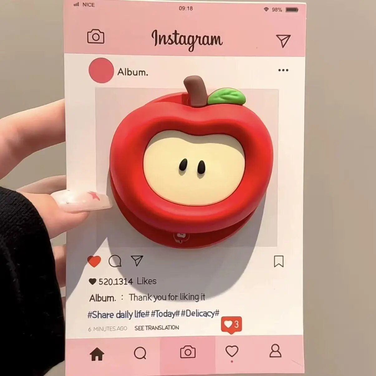 Милый 3D Apple для Magsafe Griptok, держатель для телефона, поддержка iPhone, Samsung, складной чехол для беспроводной зарядки, подставка для девочек, кронштейн