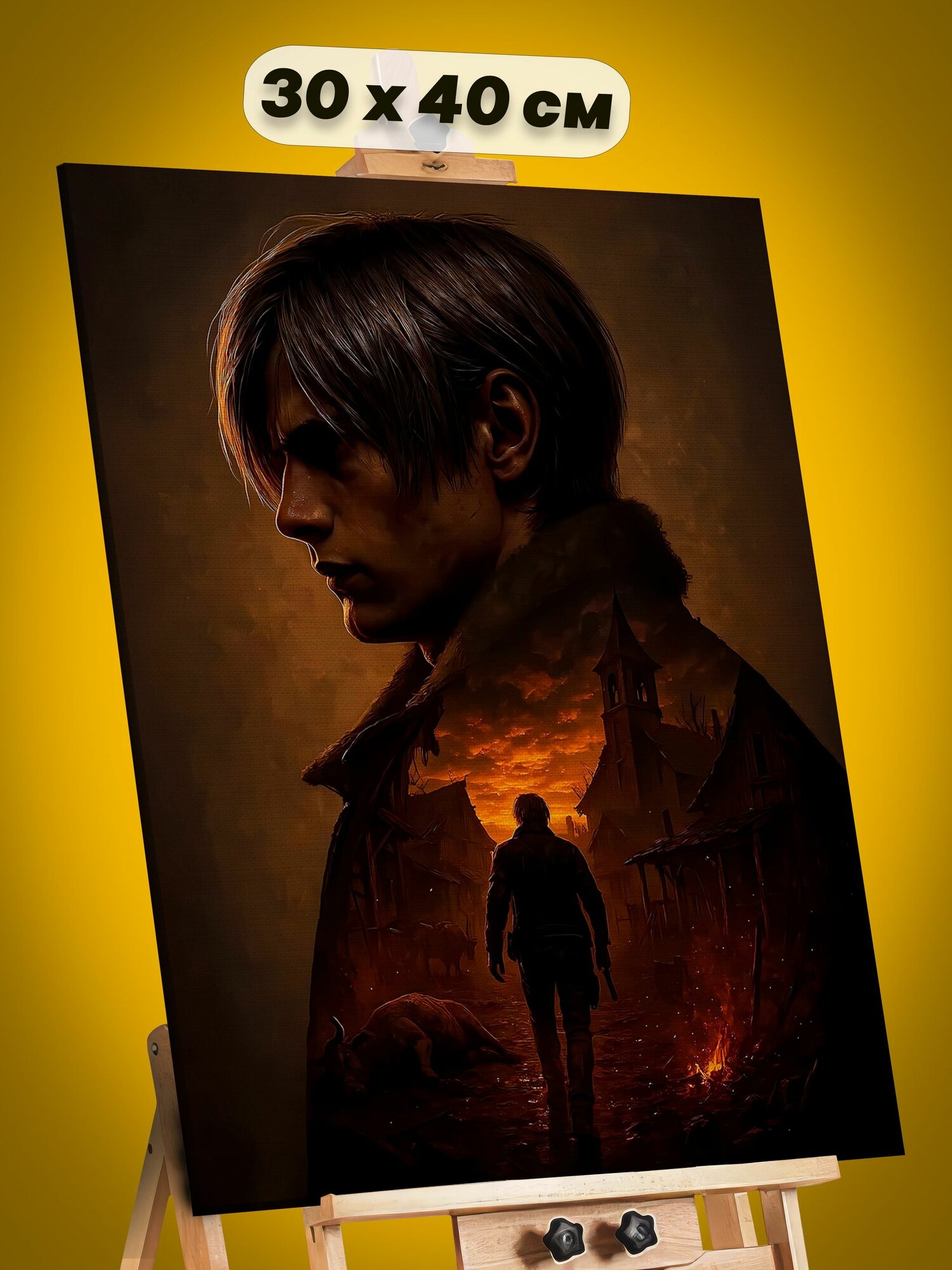Картина на стену интерьерная на холсте с подрамником 30х40 Resident Evil Игра Леон Кеннеди